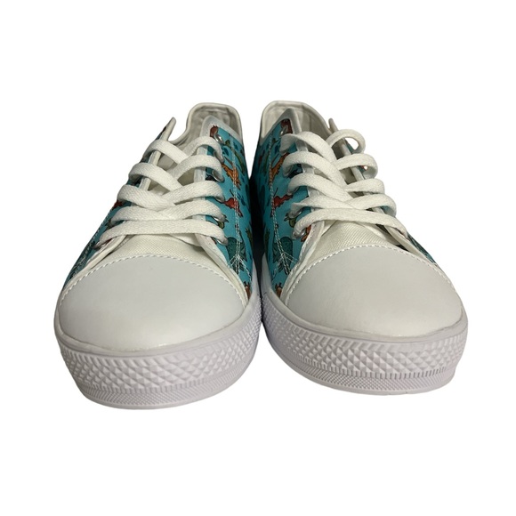 Dinosaur Low Top White Canvas Sneakers women’s 11. Men 8.5. Like new turquoise - Picture 8 of 9